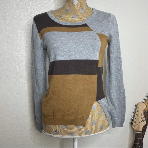 Frock Shop Grey Abstract Stripe Browns Side Slit Small Sweater - Picture 10 of 10